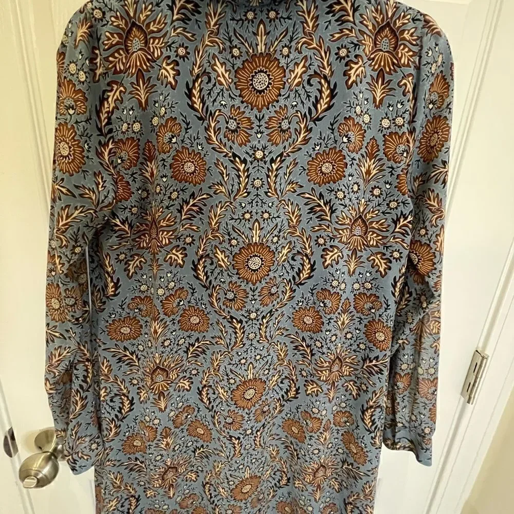 CAbi Provincial Blue Floral Tunic Dress Womens small Style 3295 V Neck Shift - Picture 2 of 7